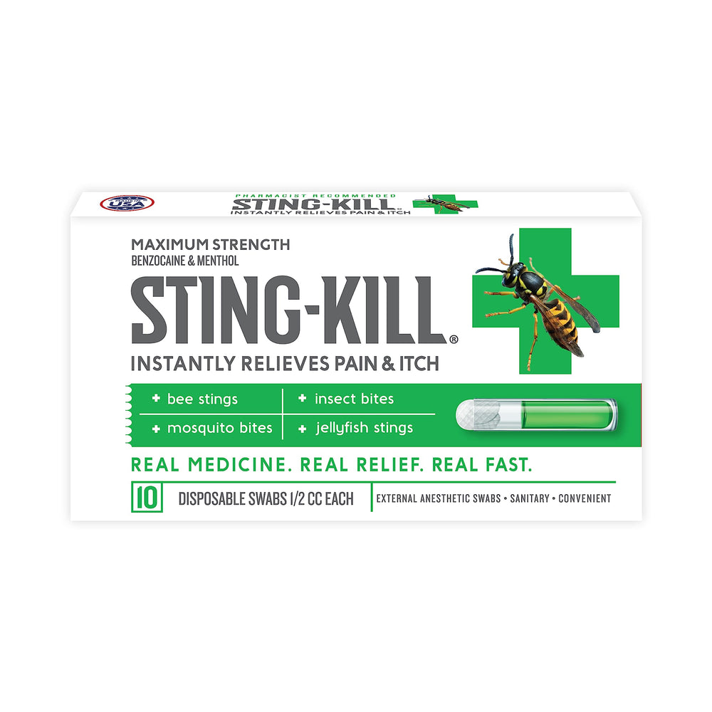 Sting-Kill first aid anesthetic swabs pack for fast sting relief
