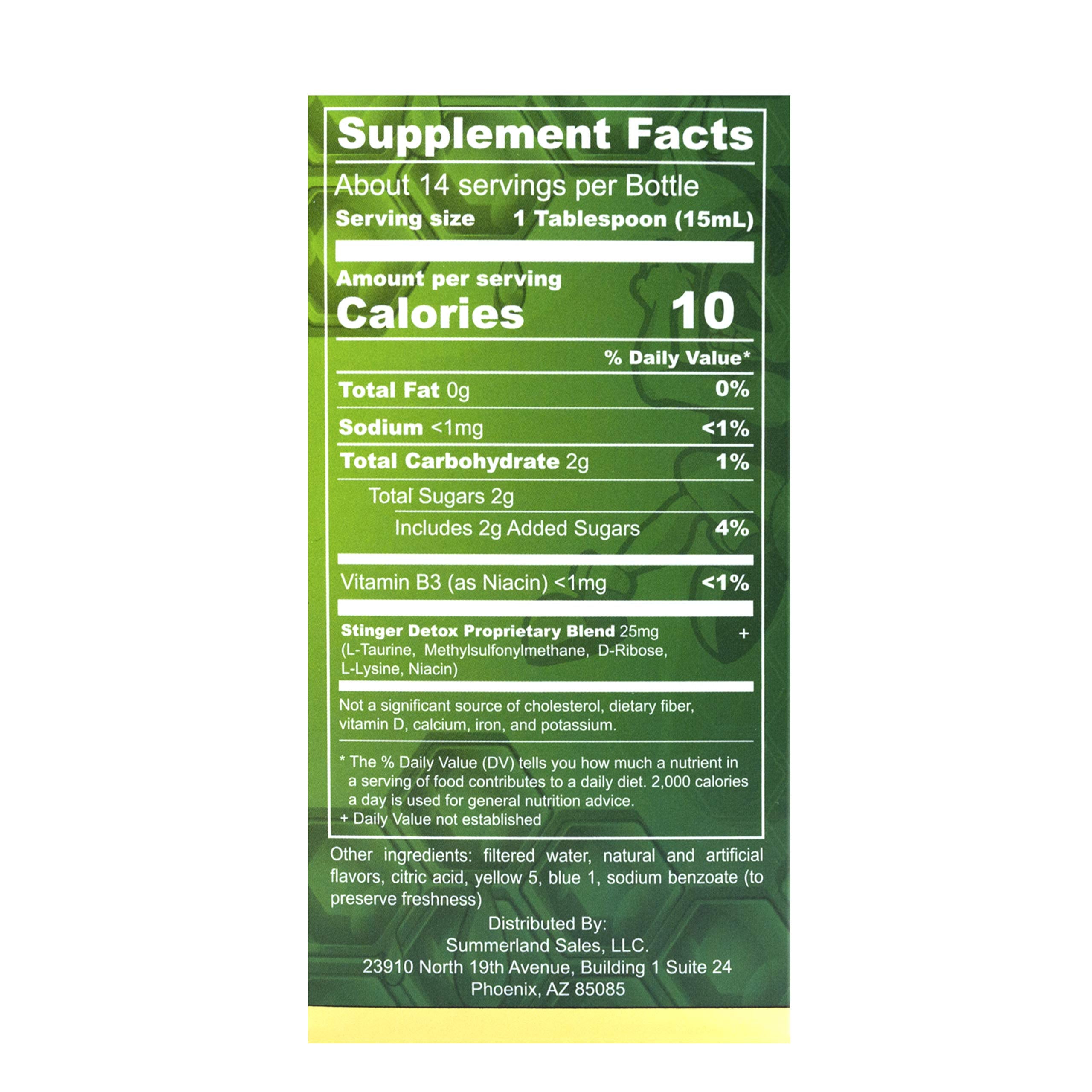 Stinger Detox lime label close-up highlights natural ingredients.