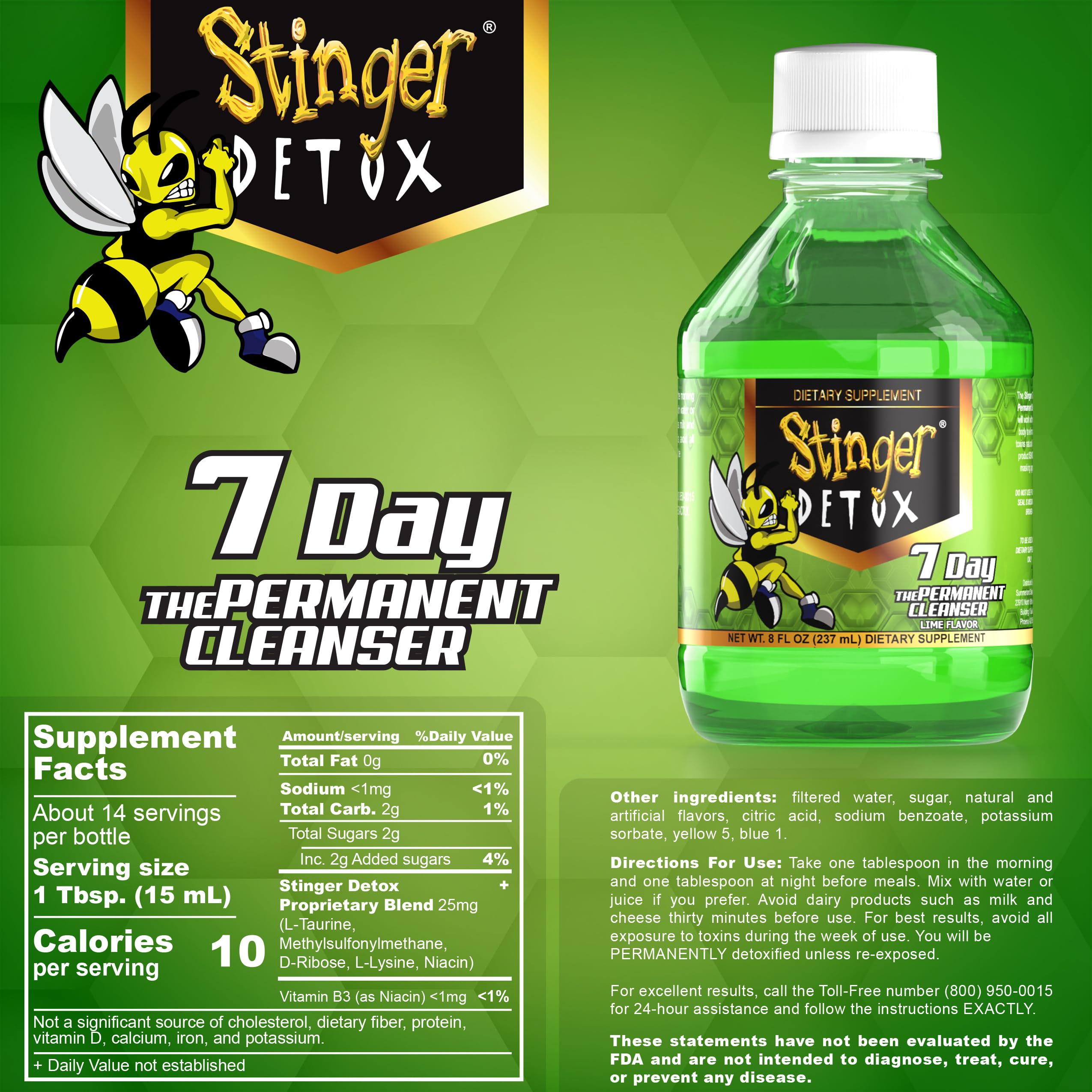 Stinger Detox lime bottle with slices hints refreshing hydration.
