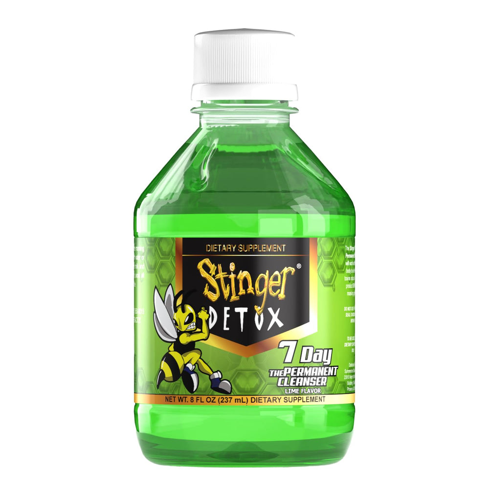 Stinger Detox lime glass with bottle conveys on-the-go wellness.