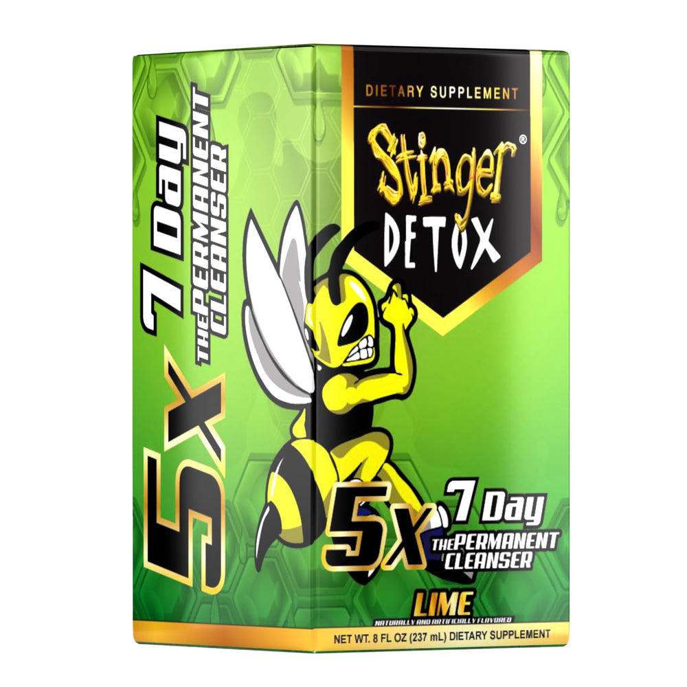 Stinger Detox packaging highlights USA-made, FDA-registered quality.