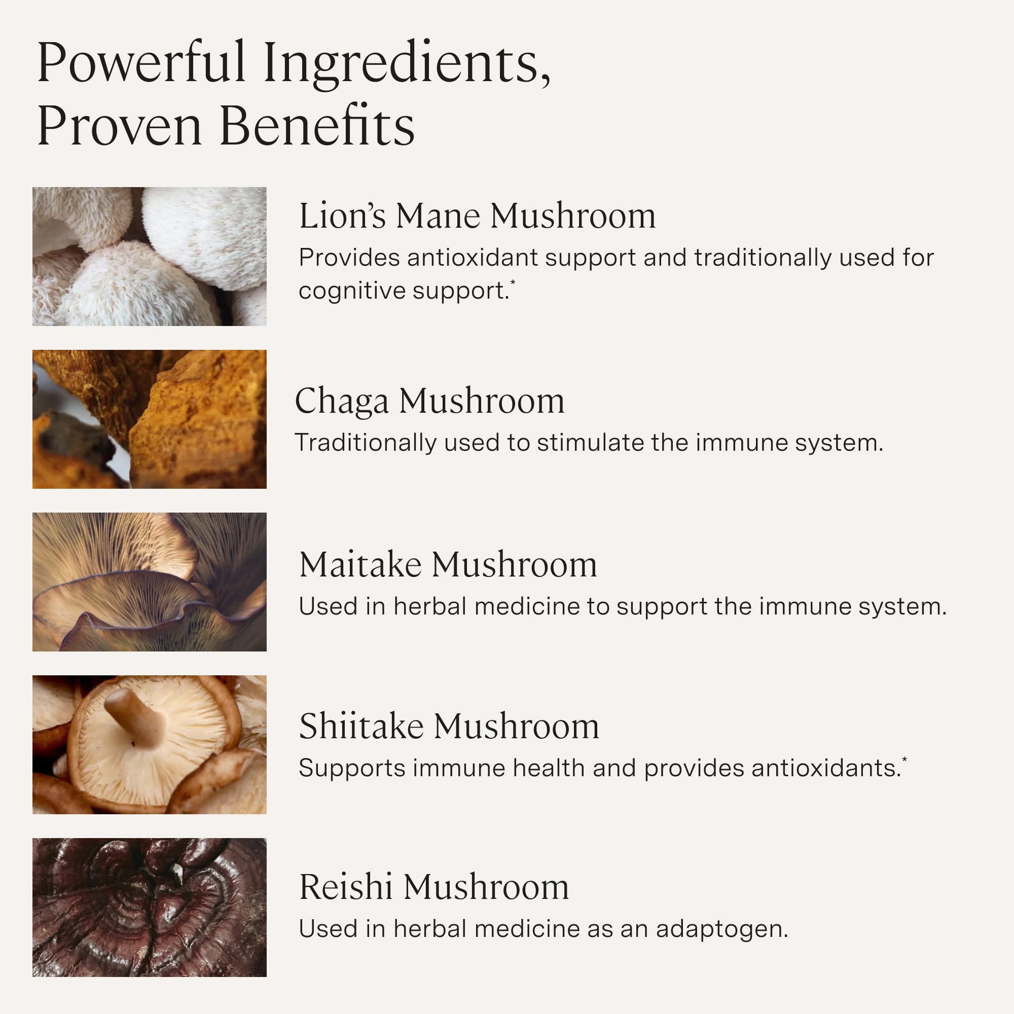 Stonehenge Health Dynamic Mushrooms bottle pour demonstrates easy daily dosage.