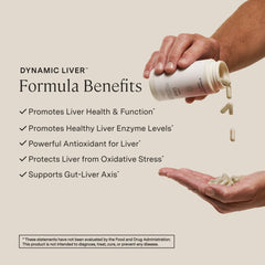Stonehenge Health Dynamic Liver bottle pour demonstrates convenient two-capsule servings