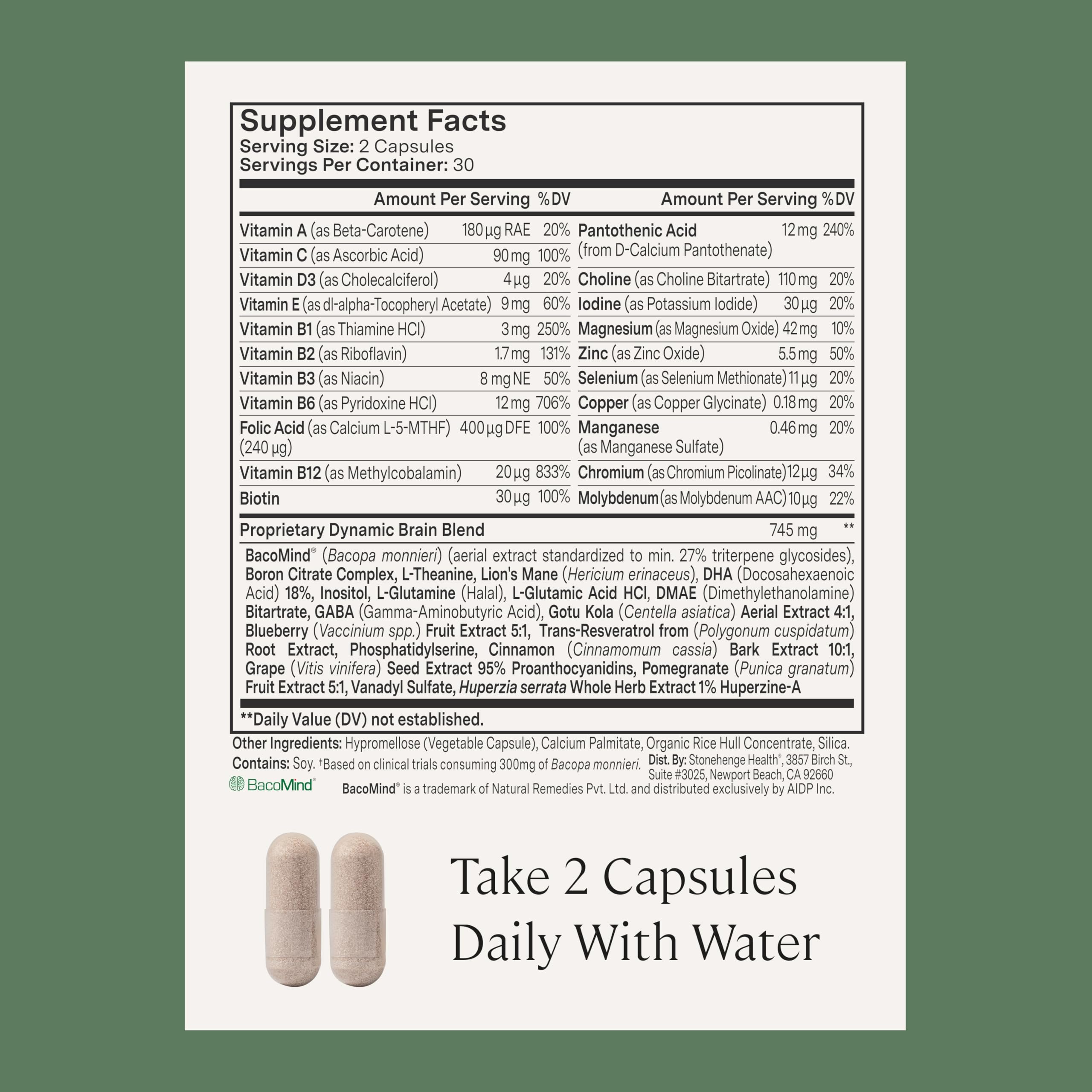 Two-capsules-per-serving depiction connects with serving guidance for steady support.