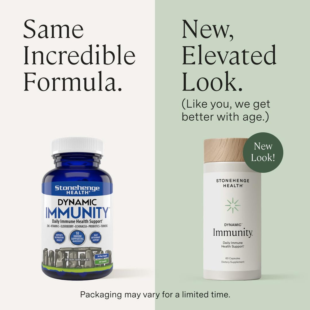 Stonehenge Health Dynamic Immunity capsules close-up showing 10-in-1 blend