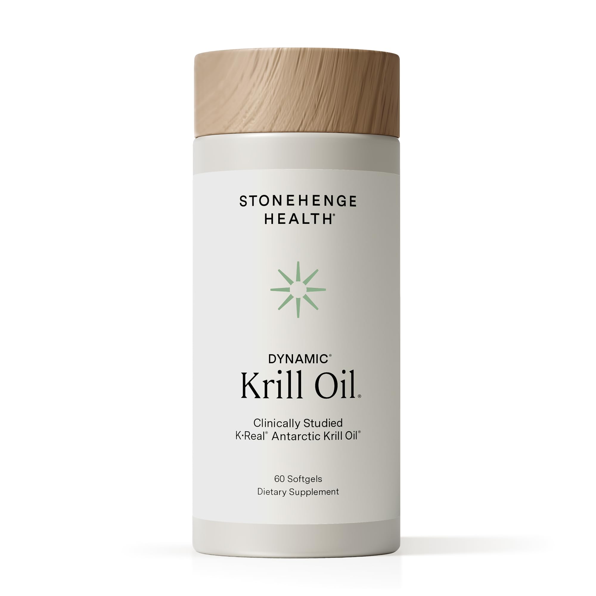 Stonehenge Health Dynamic Krill Oil bottle on white background for heart and brain support