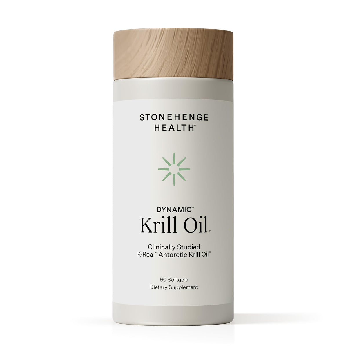 Stonehenge Health Dynamic Krill Oil bottle on white background for heart and brain support