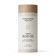 Stonehenge Health Dynamic Krill Oil bottle on white background for heart and brain support