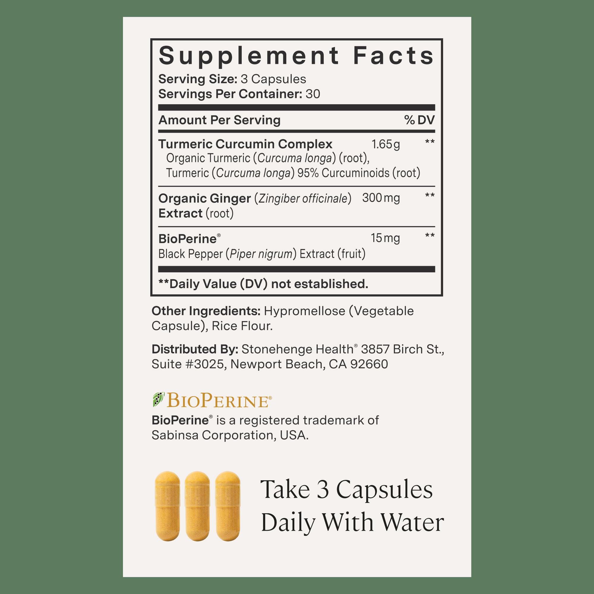 Stonehenge Health BioPerine infused formula bottle highlights absorption features.