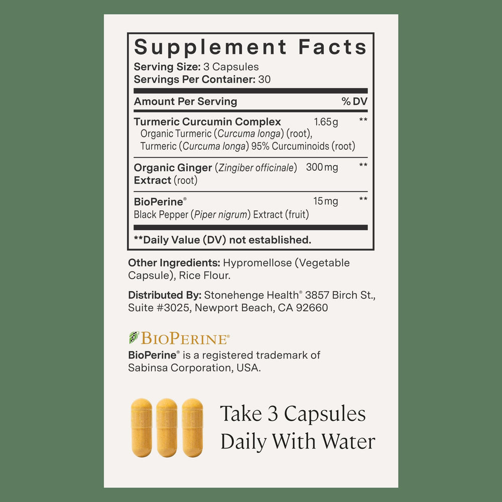 Stonehenge Health BioPerine infused formula bottle highlights absorption features.