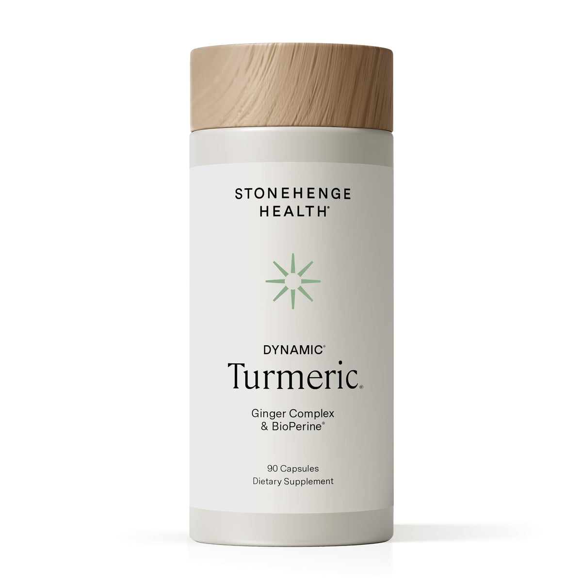 Stonehenge Health Dynamic Turmeric Curcumin bottle shows high-potency daily wellness.