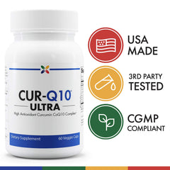 Stop Aging Now CUR-Q10 Ultra Complex capsules pour, easy daily intake.