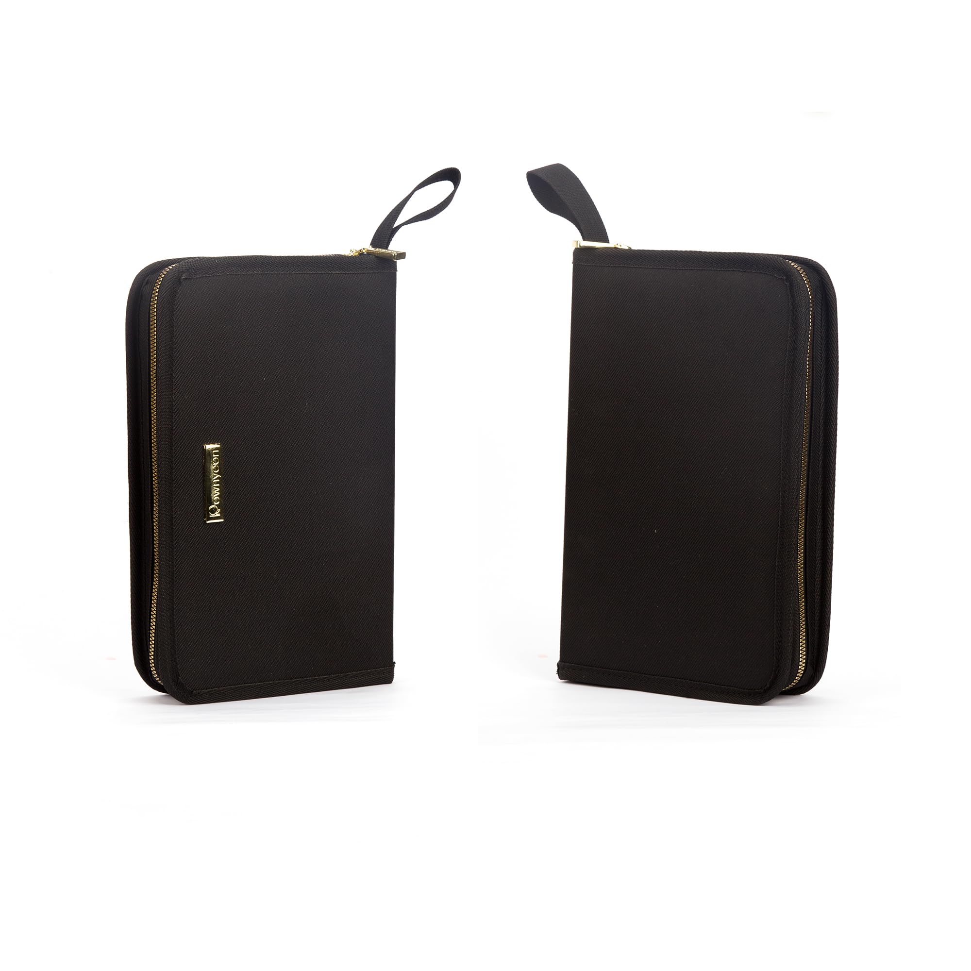 STORICANS black fabric bag with gold zipper showcases durable travel storage