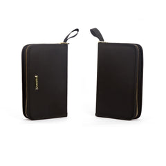 STORICANS black fabric bag with gold zipper showcases durable travel storage