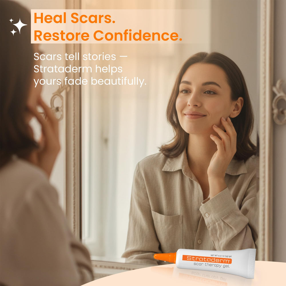 Strataderm scar gel on skin during application for scar management.