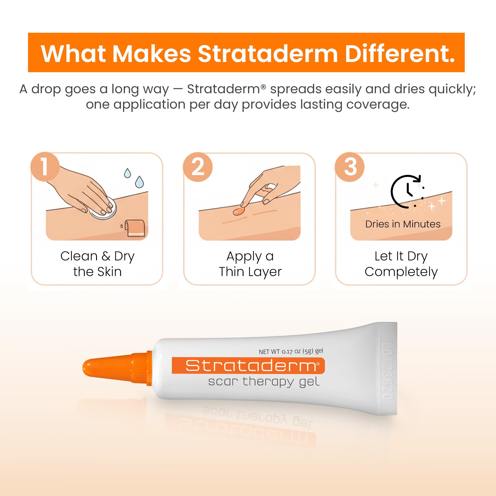 Strataderm scar gel packaging box for easy purchase and storage.