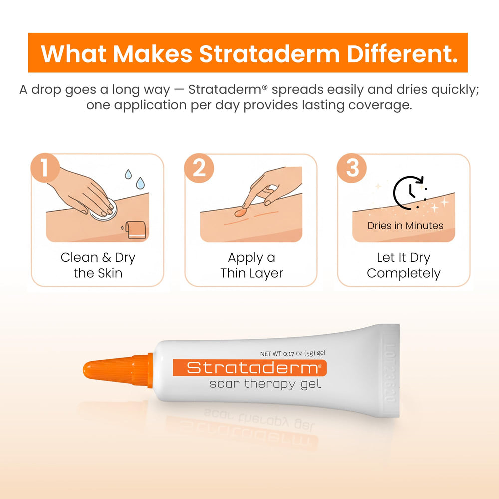Strataderm scar gel packaging box for easy purchase and storage.