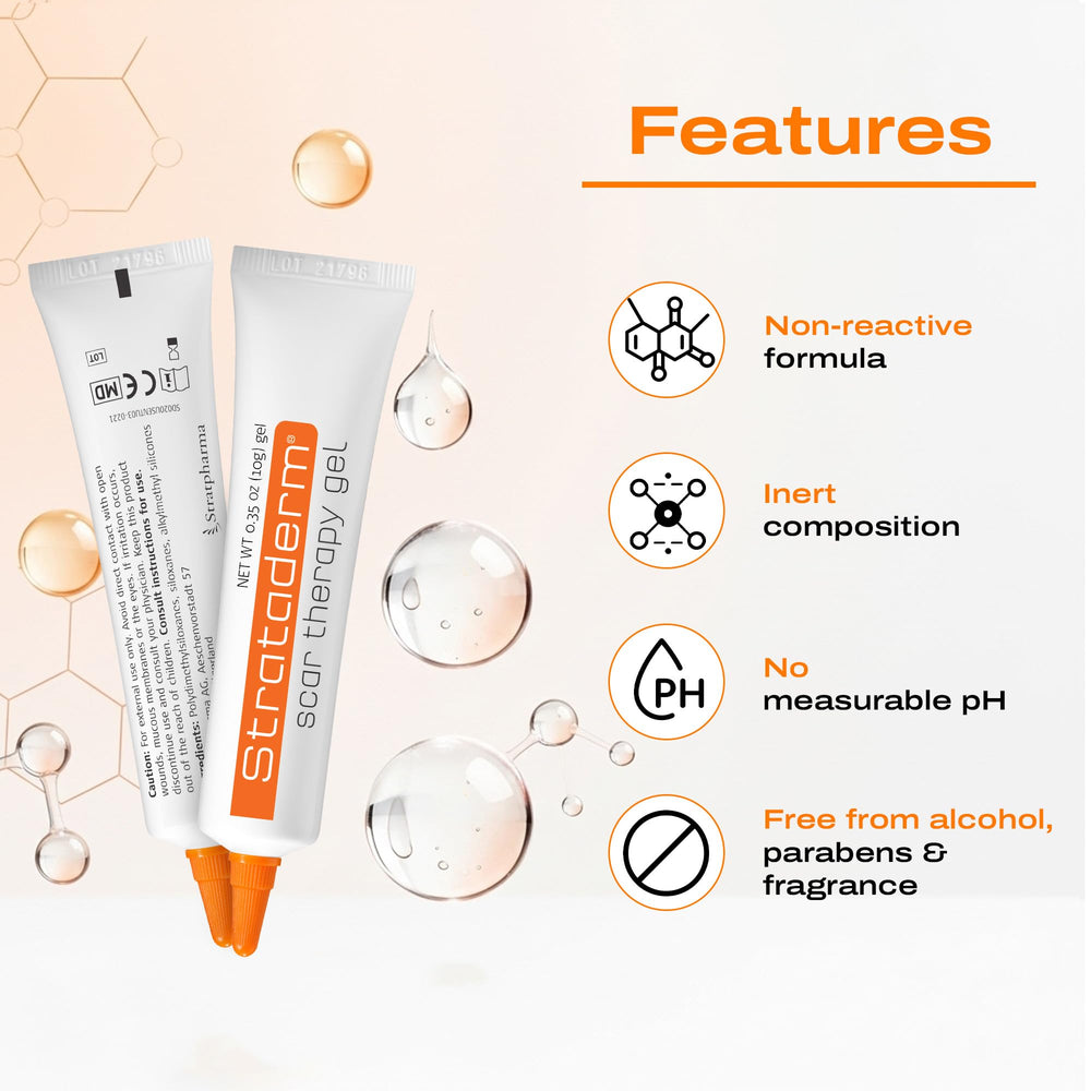 Strataderm surface-application on skin for daily scar care.