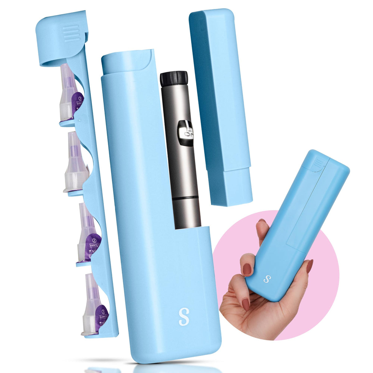 STRAWBERRY & CO insulin cooler case front view with portable design.