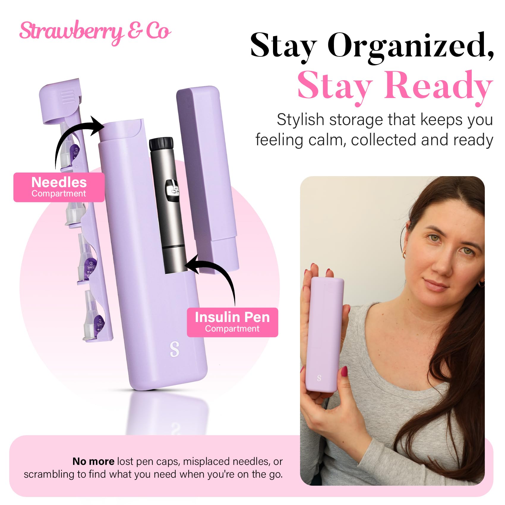 STRAWBERRY & CO insulin cooler travel case organized compartments for pens and vials