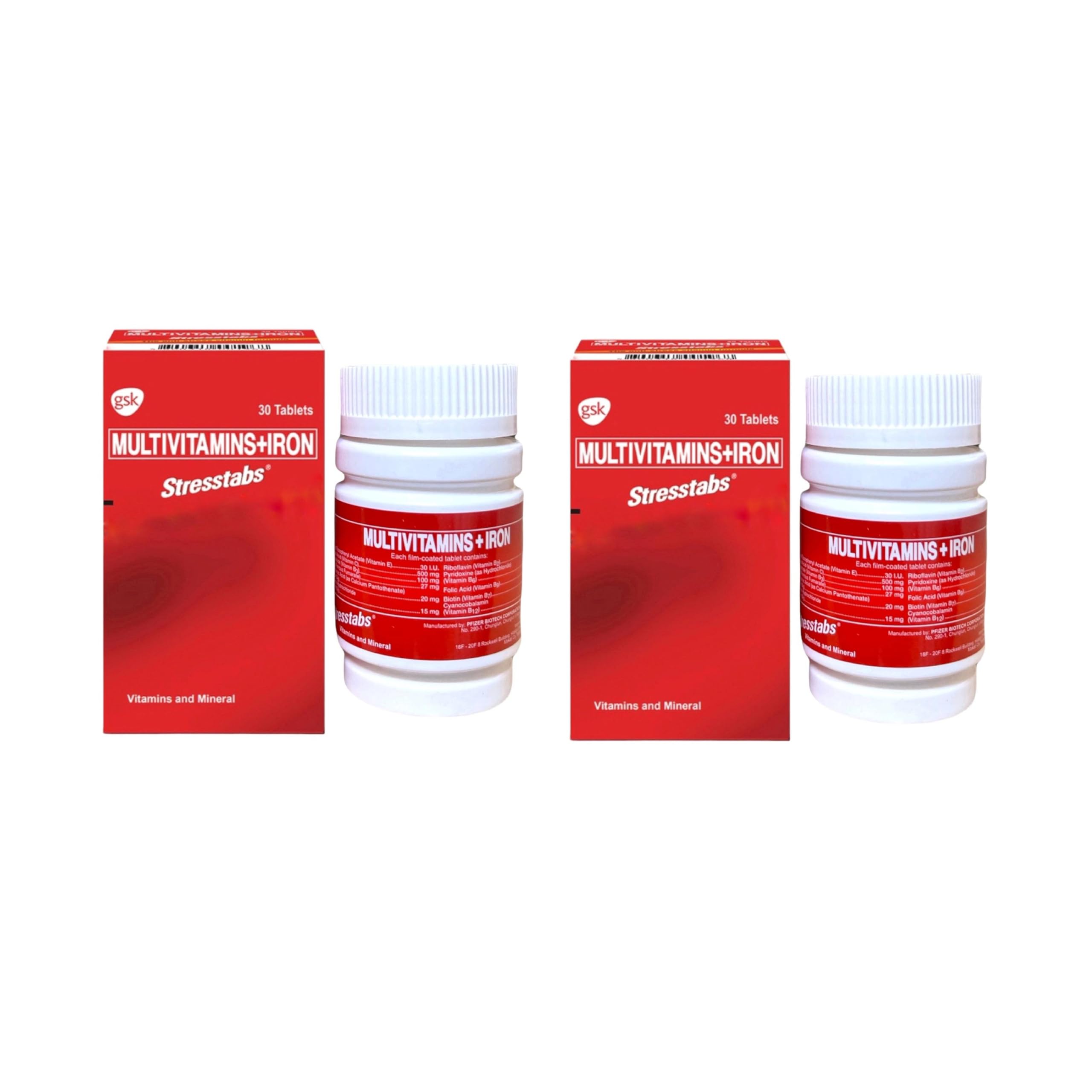 Stresstabs multivitamins plus iron bottle for daily skin health and energy support