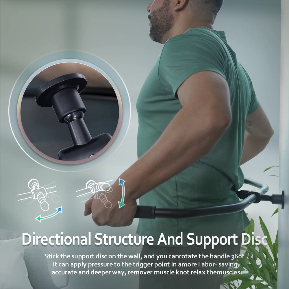 Strict Trigger Point Massage Cane reaching shoulders with controlled movement.