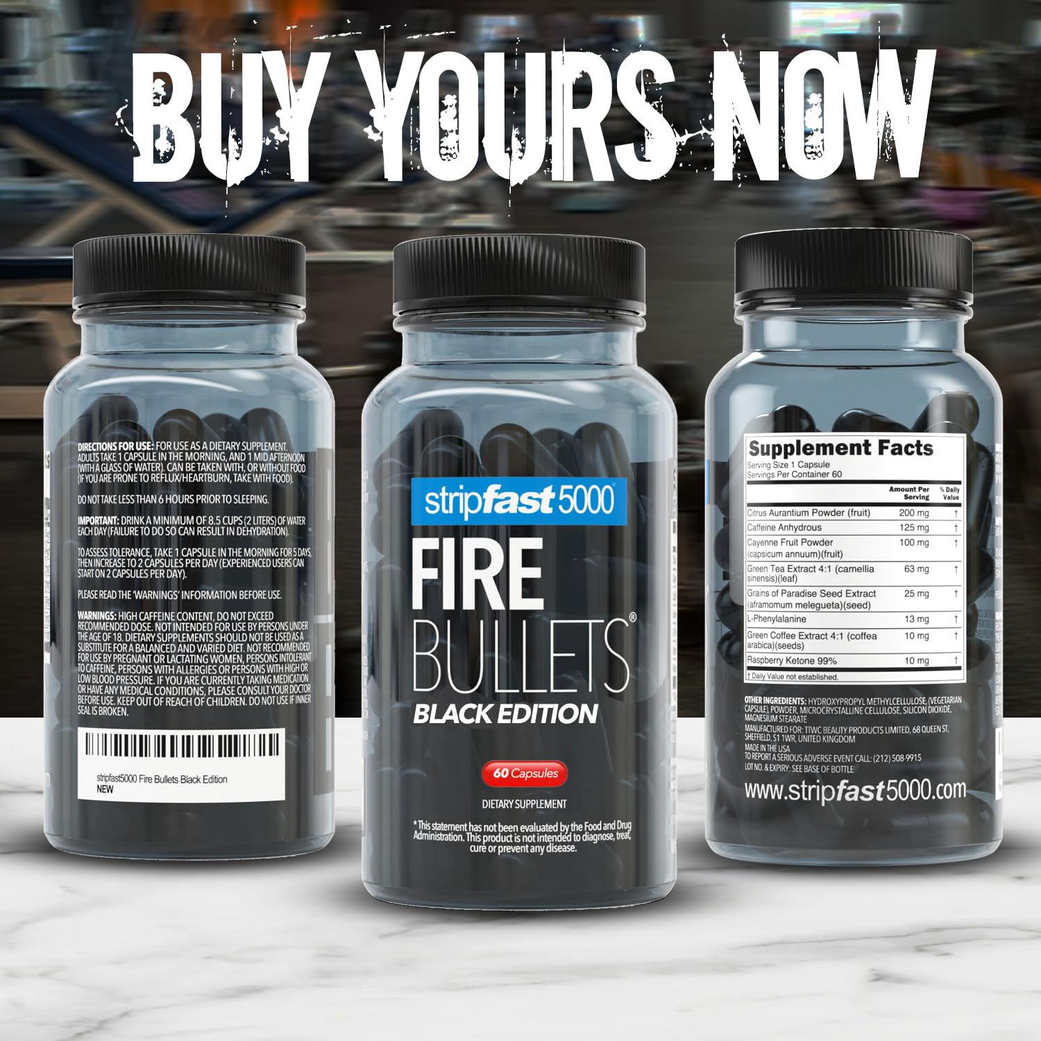 Ingredients chart for Stripfast5000 Fire Bullets Black Edition vegan friendly formula