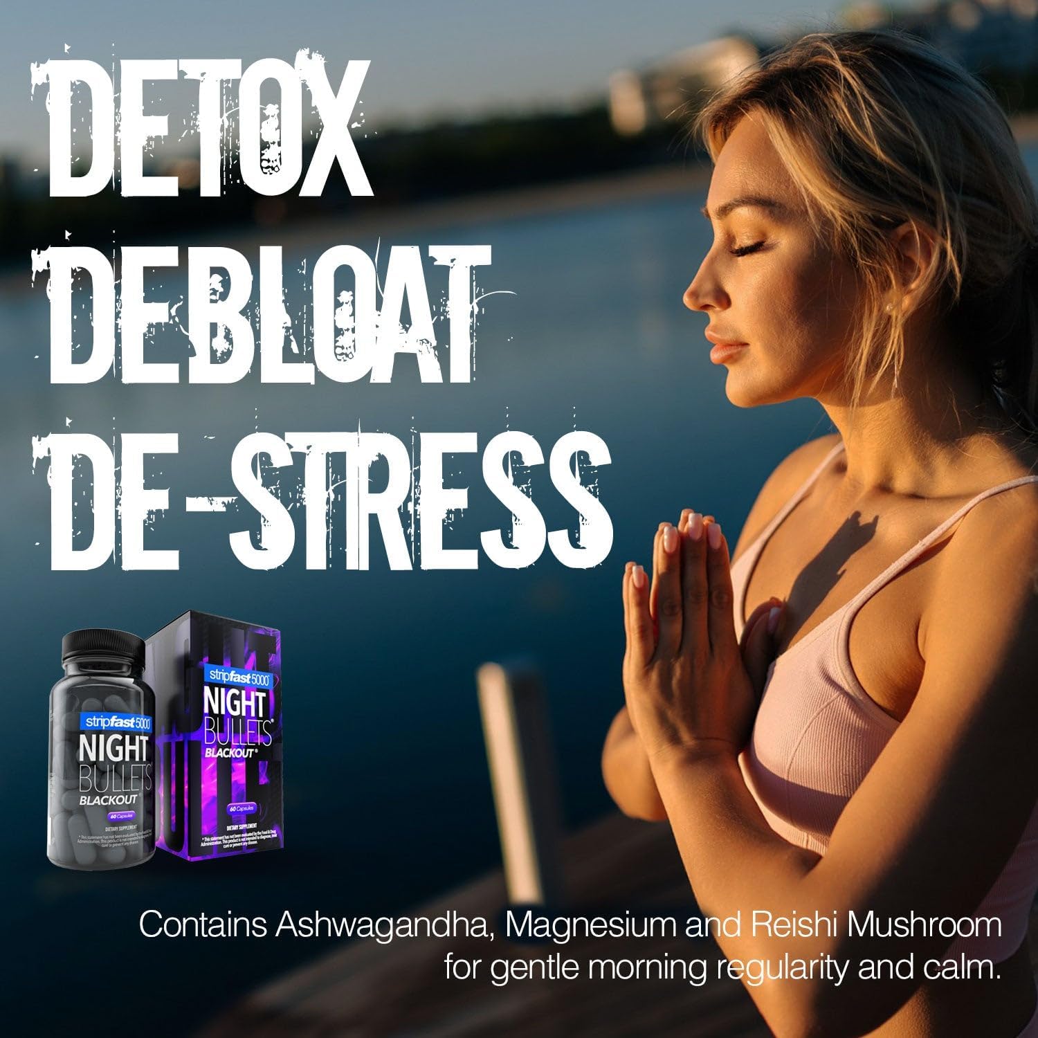 Stripfast5000 Night Bullets ingredients in glass bottle with botanicals.
