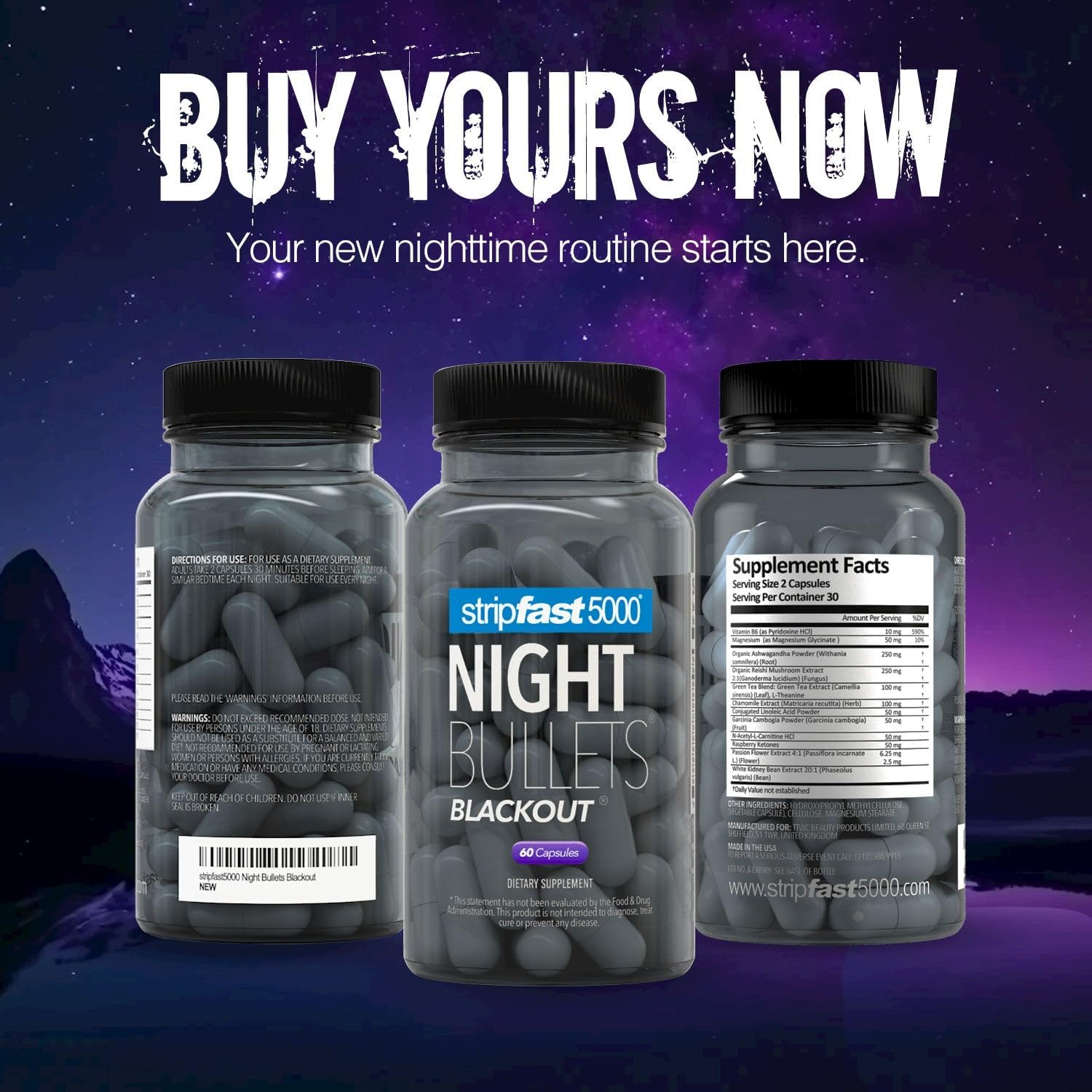 Stripfast5000 Night Bullets ready to take with water before bed.