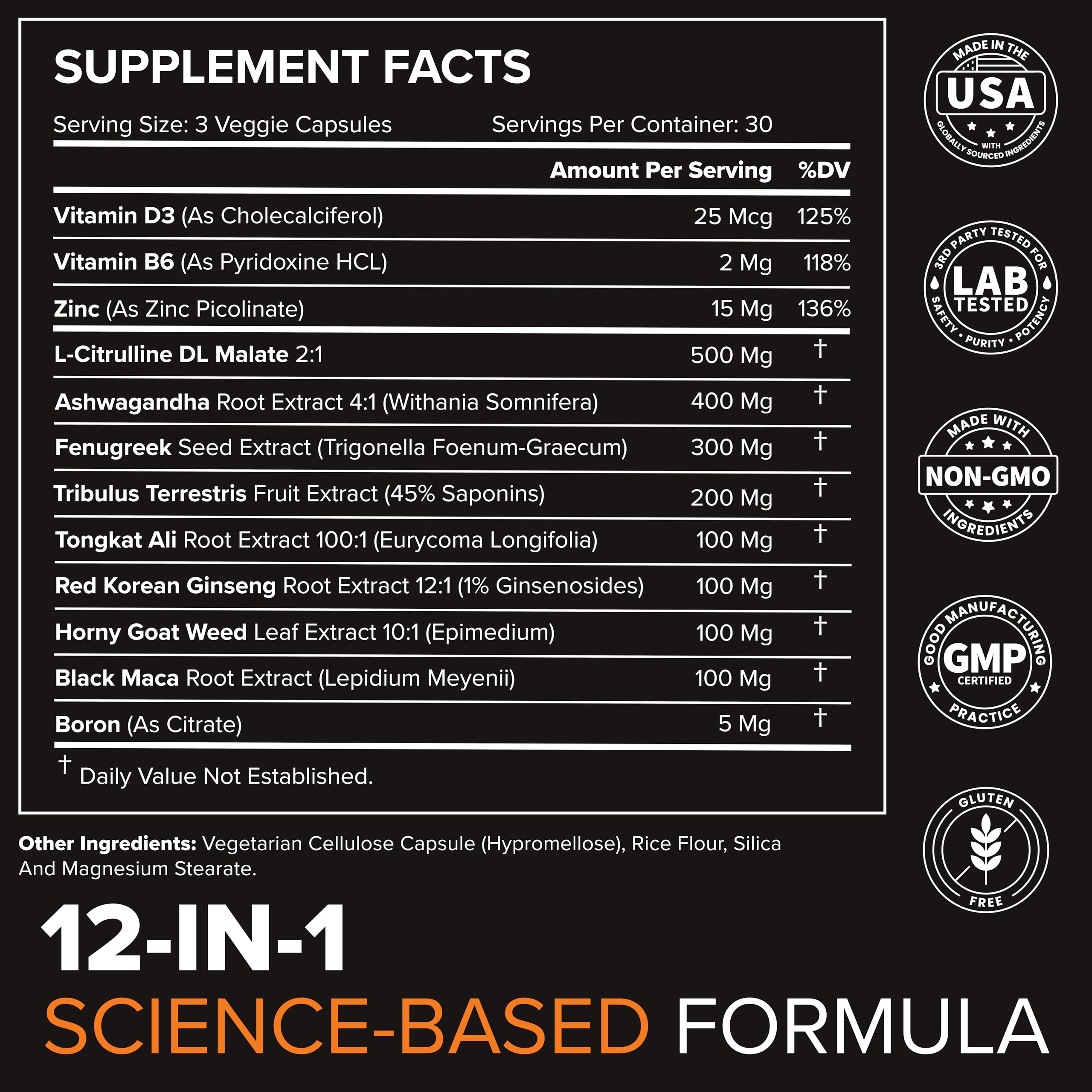 STRIVLABS Peak Potential ingredients panel displays Fenugreek, Tongkat Ali, and minerals for balance.