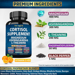 StrongVit cortisol bottle label showing ingredients
