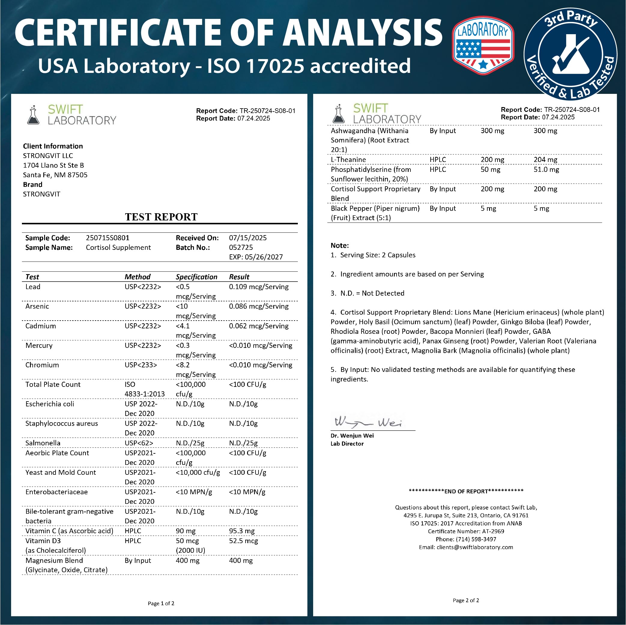 StrongVit cortisol supplement ingredients blend visible