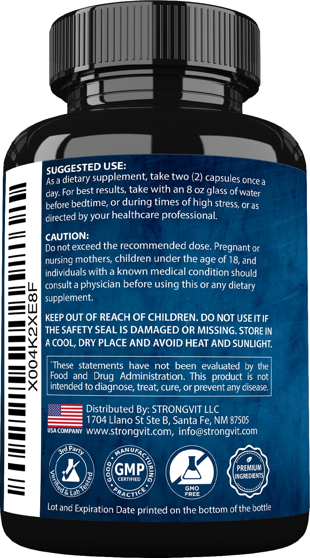 StrongVit cortisol supplement bottle highlighting lab testing