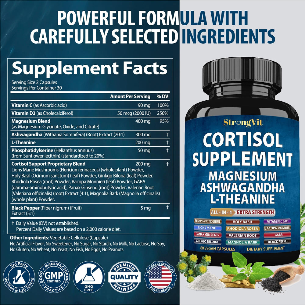 StrongVit cortisol bottle on nightstand as part of nightly routine