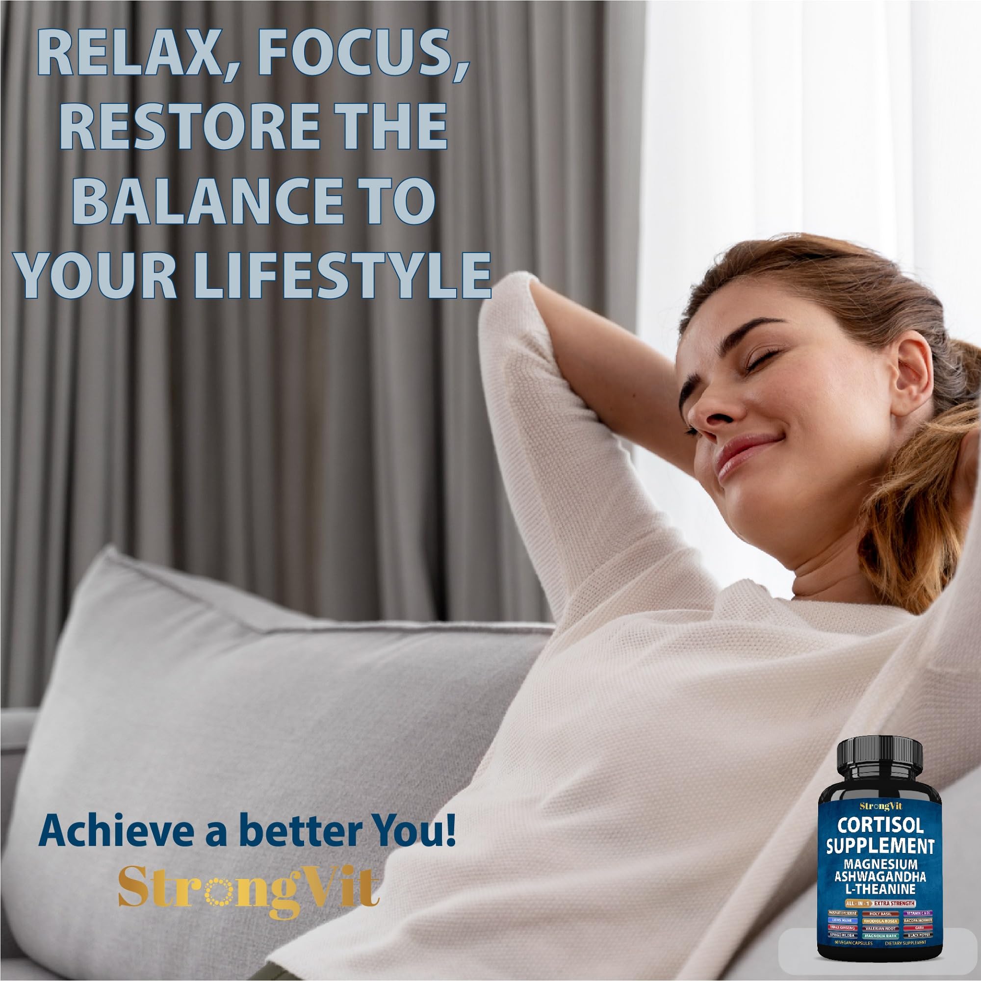 StrongVit cortisol supplement packaging box on table