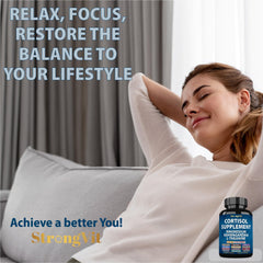 StrongVit cortisol supplement packaging box on table