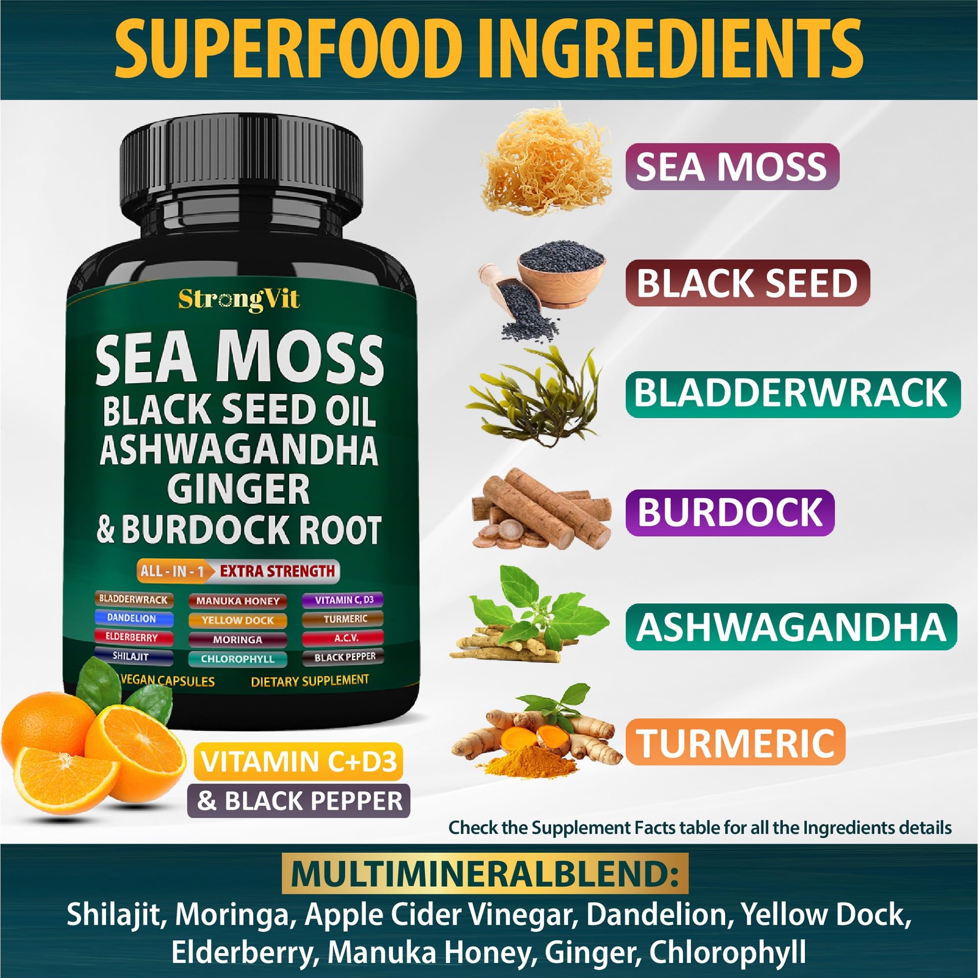 StrongVit sea moss capsules close-up for convenient daily use