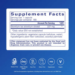 Strontium Citrate capsules close-up highlighting hypoallergenic formula.