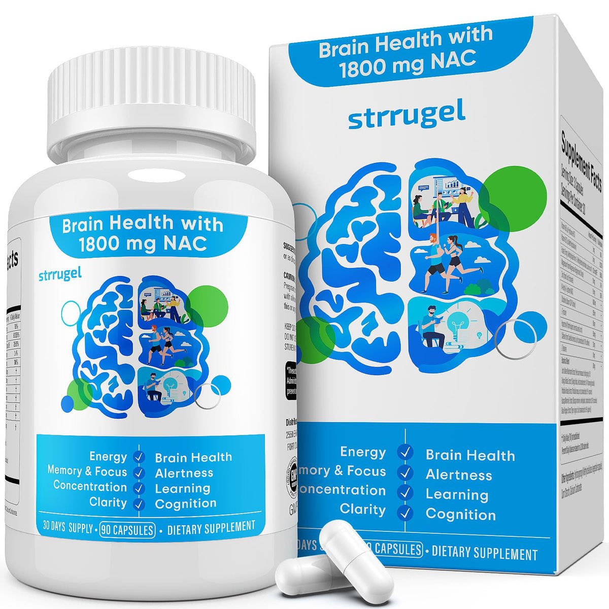 Strrugel NAC Brain Supplement bottle showing 1800mg NAC for clearer focus.