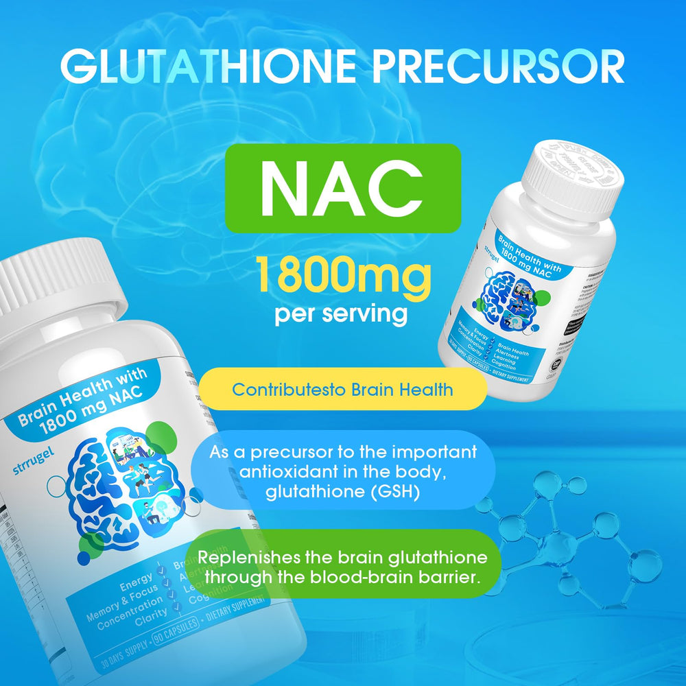 Strrugel NAC Lions Mane capsules supporting learning concentration.
