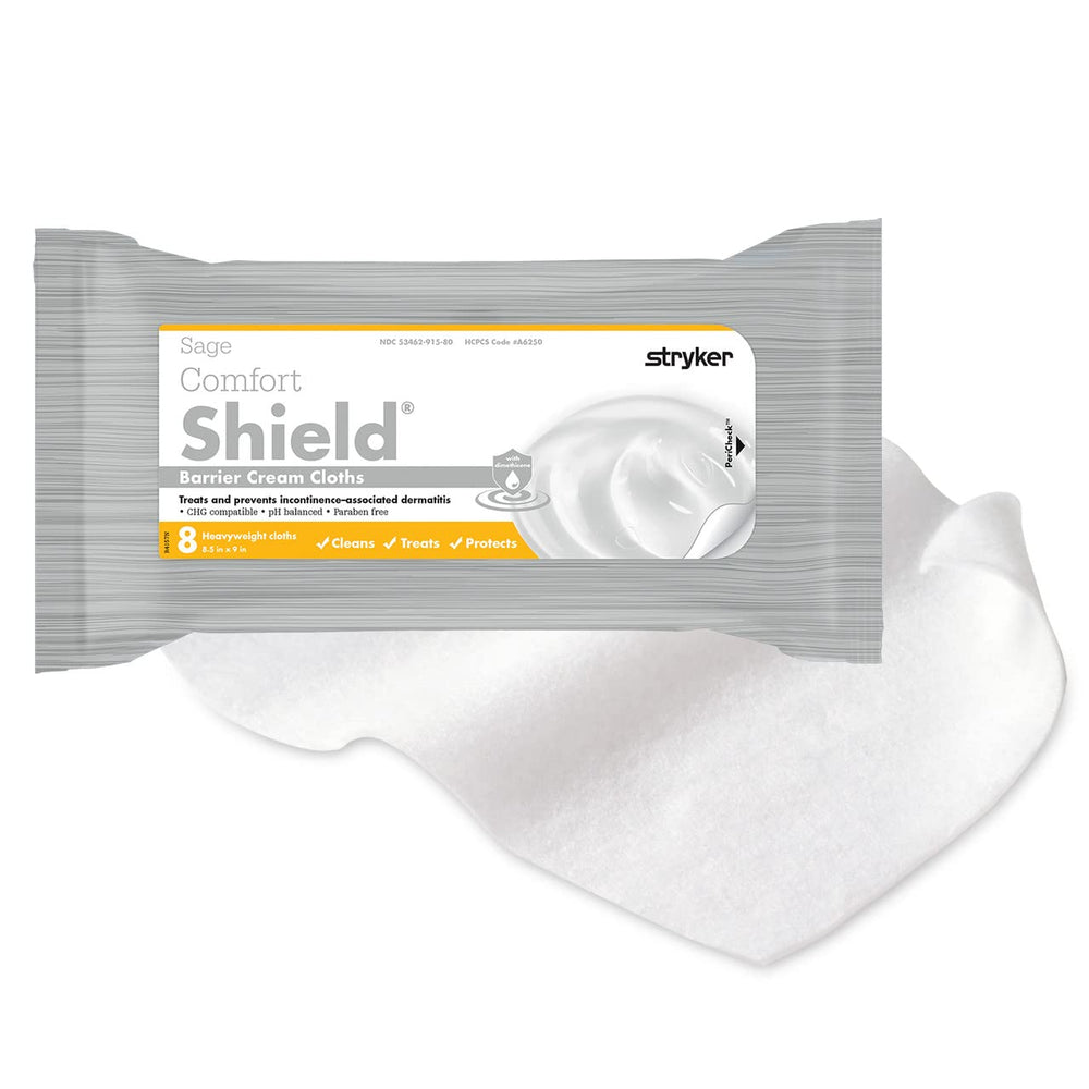 Stryker Sage Comfort Shield cloths in-pack view for barrier protection on skin.