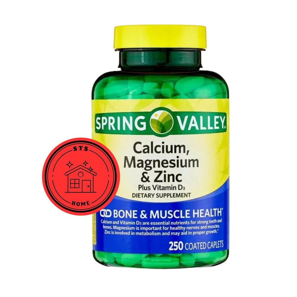 STS Home Calcium Magnesium Zinc bottle front, a daily support for bones and overall wellness.