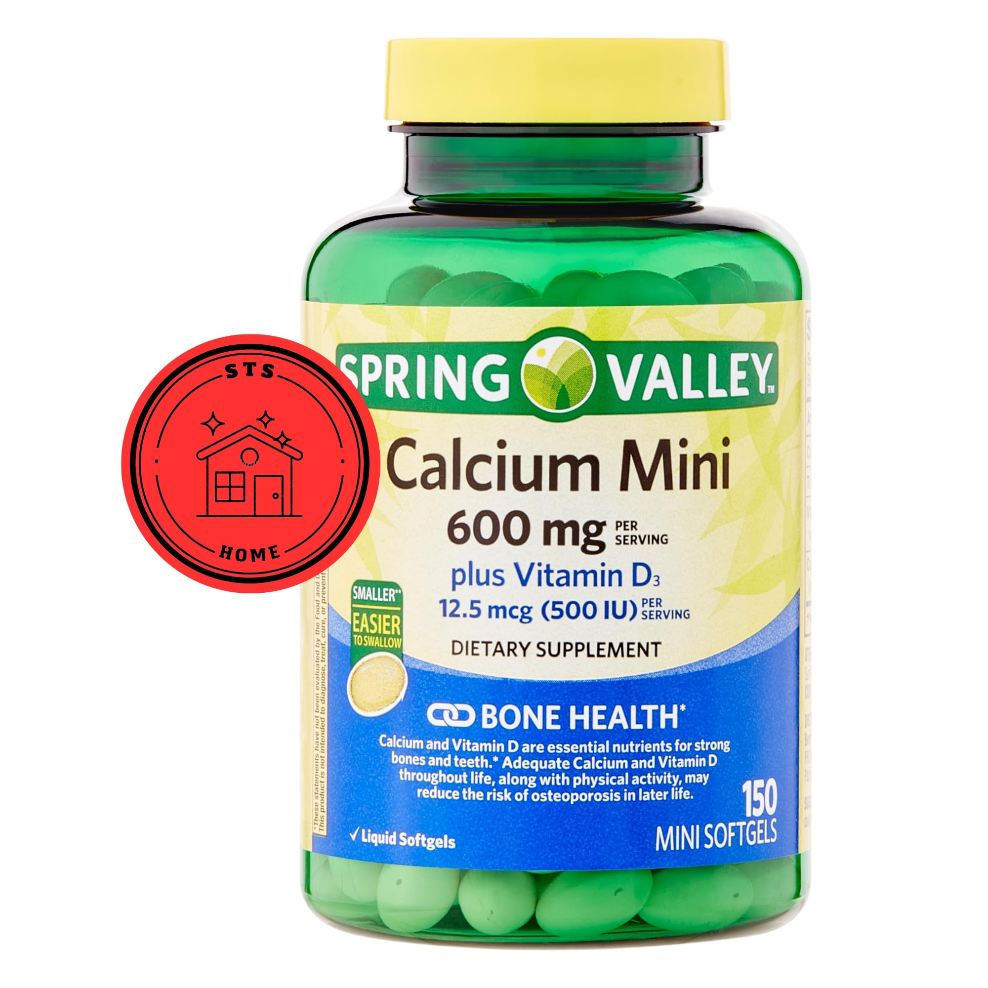 Closeup STS sticker on Spring Valley Calcium bottle