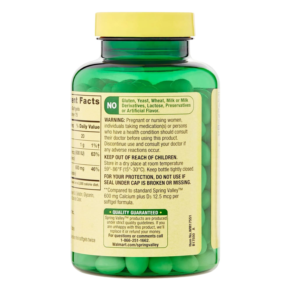 STS Home Spring Valley Calcium D3 bottle with glass of water illustrating daily intake