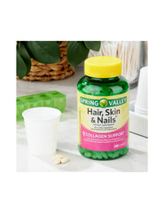 Spring Valley hair, skin & nails caplets closeup for convenient daily use