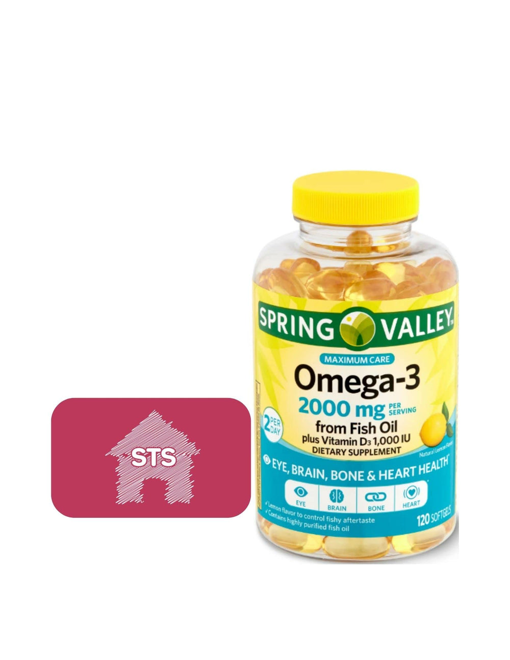 STS Home Spring Valley Omega-3 bottle promotes heart and brain support.
