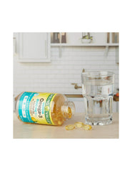 Close-up of Spring Valley Omega-3 softgels with lemon flavor for daily wellness.