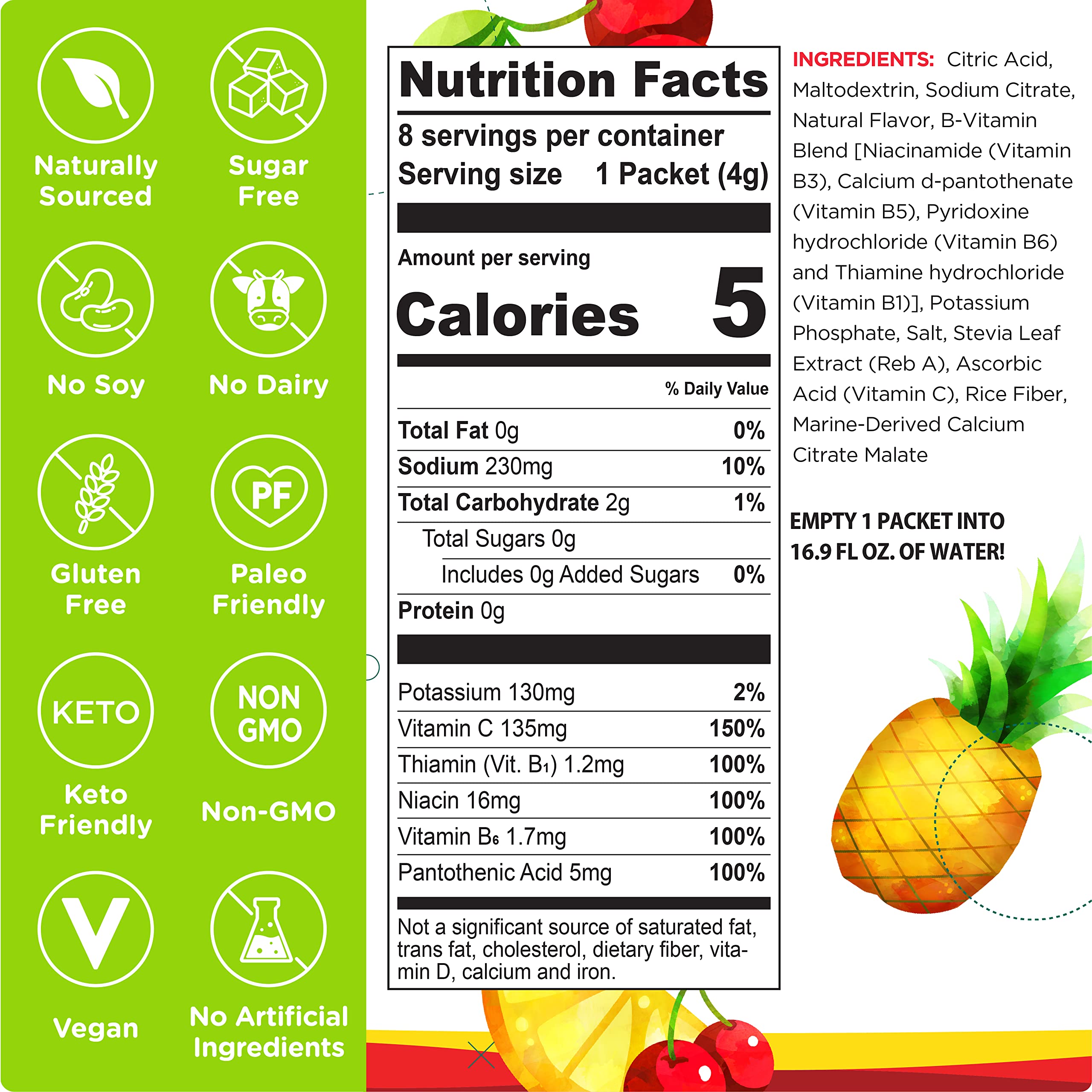 Stur nutrition label closeup highlighting antioxidants and vitamins