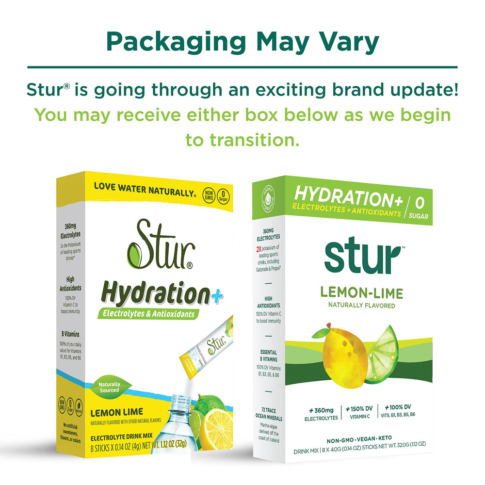 Stur Lemon Lime powder dissolving in water for quick hydration.