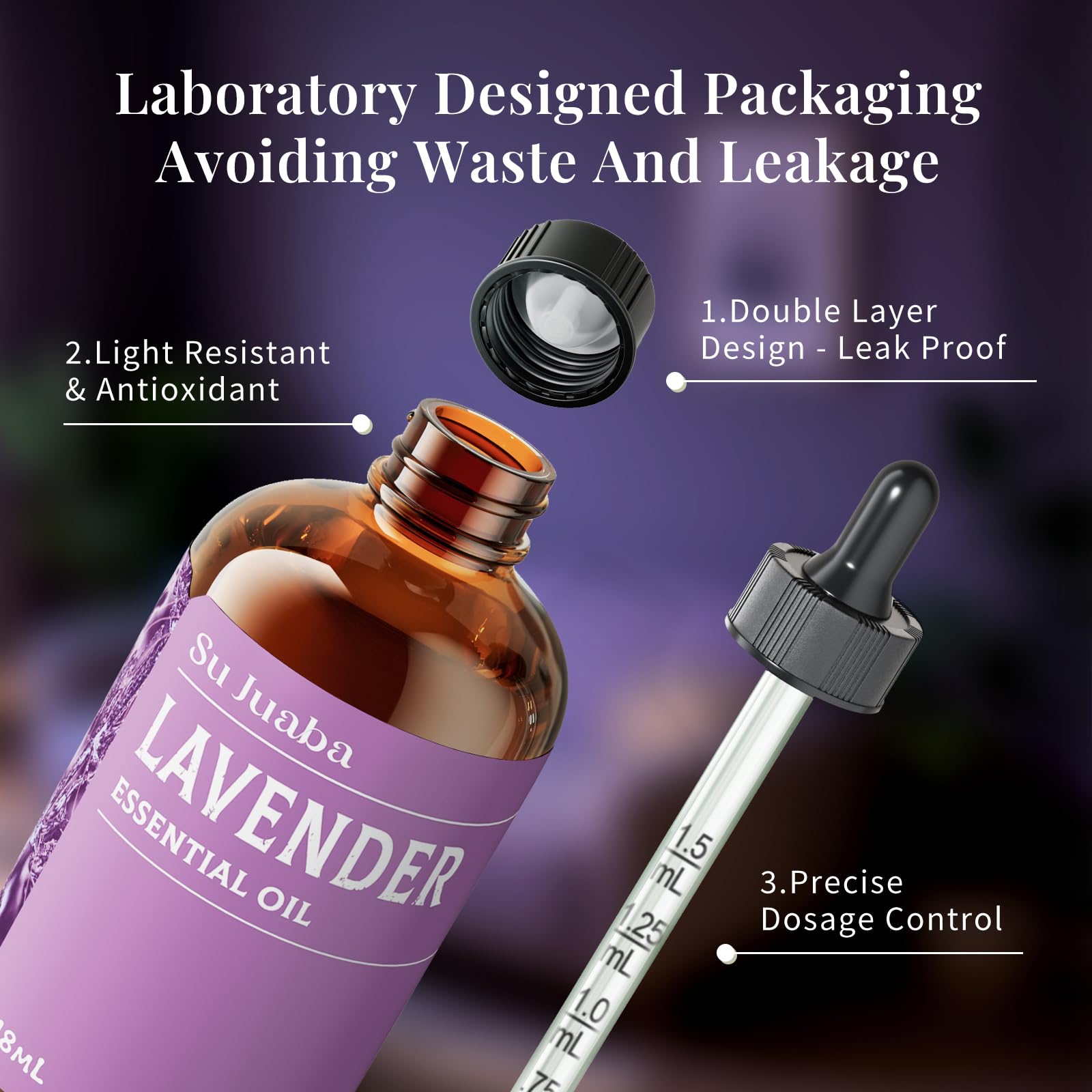 SU JUABA lavender packaging with amber bottle and dropper